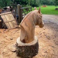 a horse head made from a tree stump